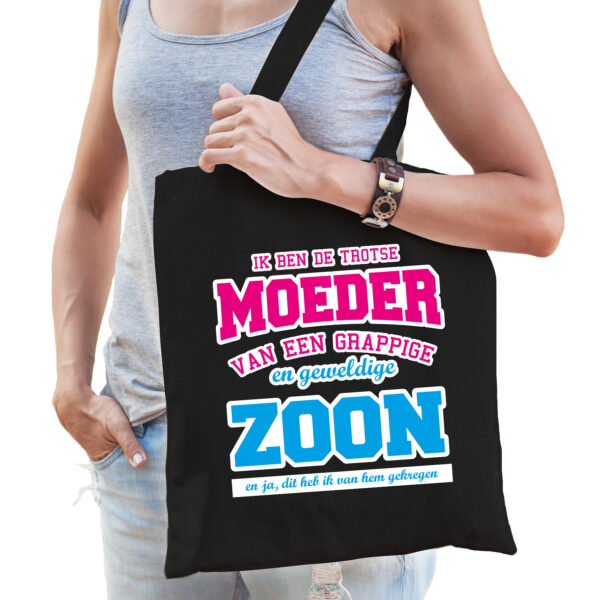 Trotse moeder van geweldige zoon cadeau tas zwart voor dames