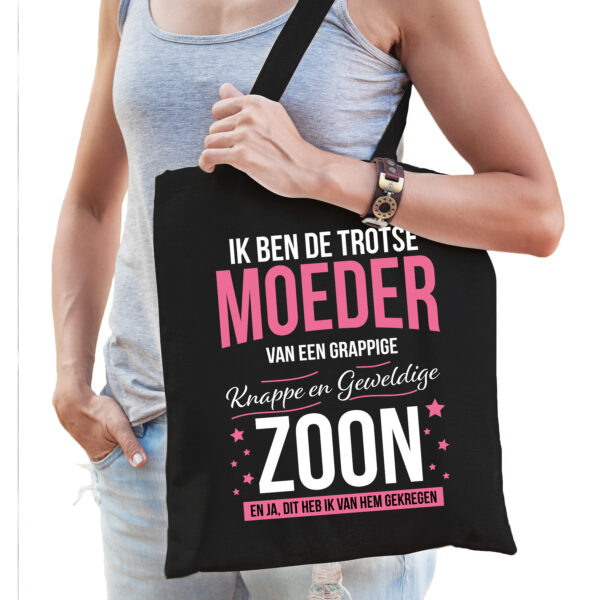 Trotse moeder / zoon cadeau tas zwart voor dames