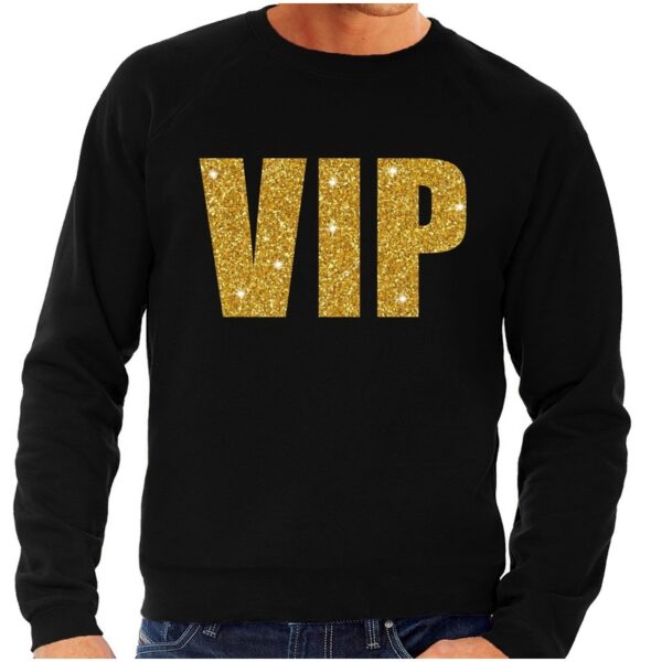 VIP tekst sweater / trui zwart met gouden glitter letters heren