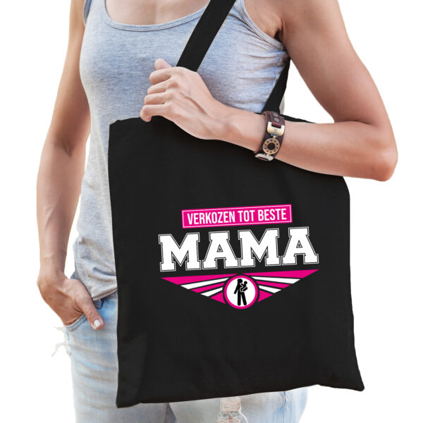 Verkozen tot beste mama katoenen tas zwart voor dames - cadeau tasjes