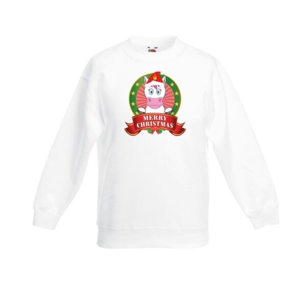 Witte Kerst sweater / Kersttrui kinderen met een eenhoorn