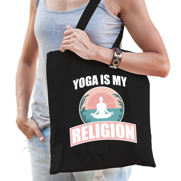 Yoga is my religion katoenen tas zwart voor volwassenen - sport / hobby tasjes