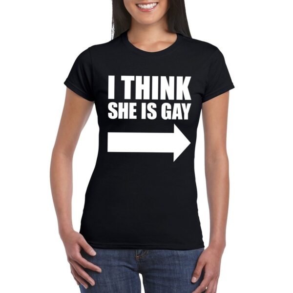 Zwart I think she is gay shirt voor dames